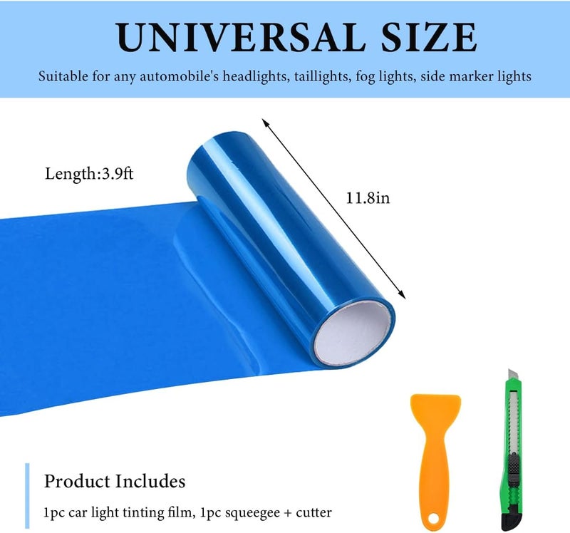 MUQIDA Headlight Vinyl Film Sticker Sheet Roll, 47.2"×11.8" Self-Adhesive Tint Vinyl Film for Car Tail Lights Fog Lights, Air-Release Headlight Tint Wrap Film with Squeegee & Cutter (Dark Blue) - Image 2